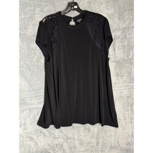 Torrid Black Short Sleeve Lace Shoulder Keyhole Back Blouse Plus Size 2 18/20